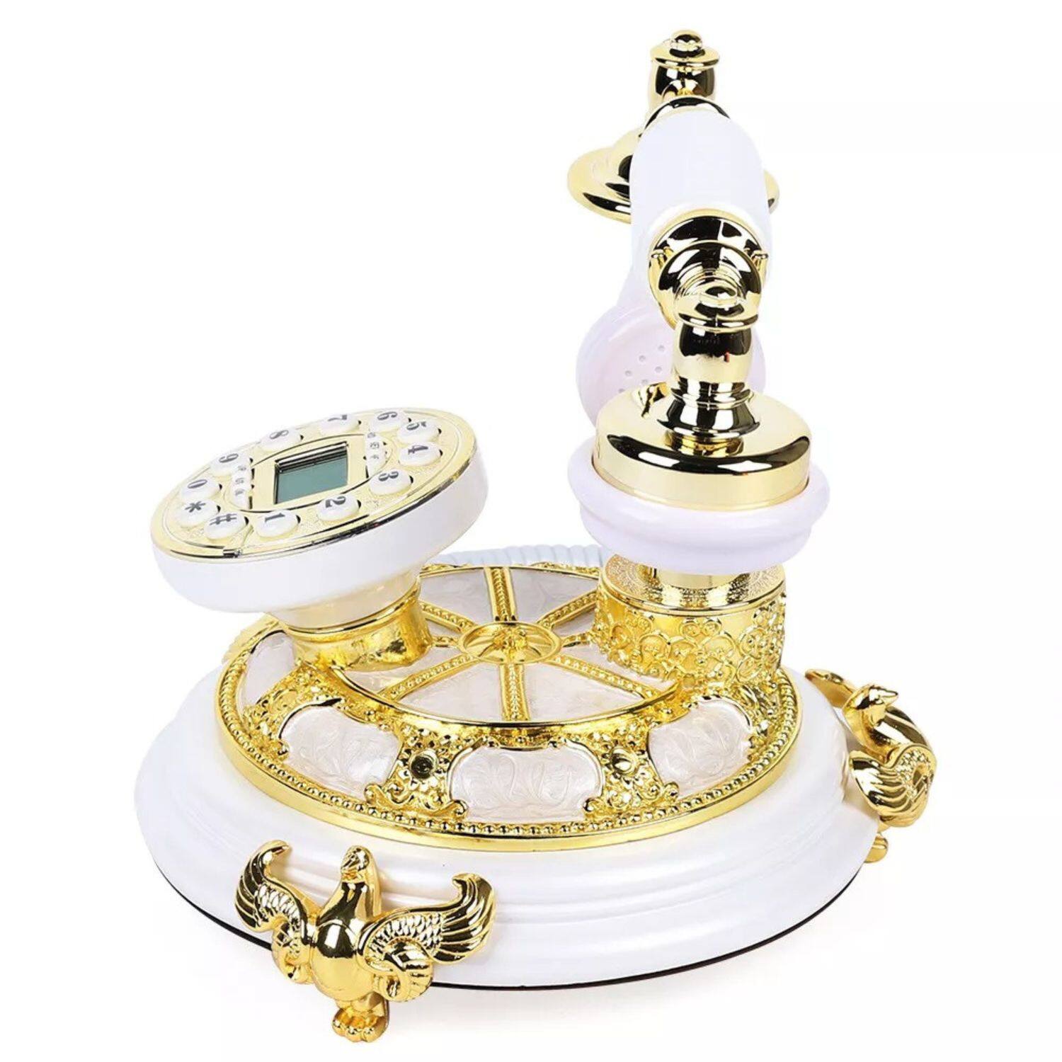 Back. Stock Preferred - Vintage Retro European Style Desktop Telephone - Gold.