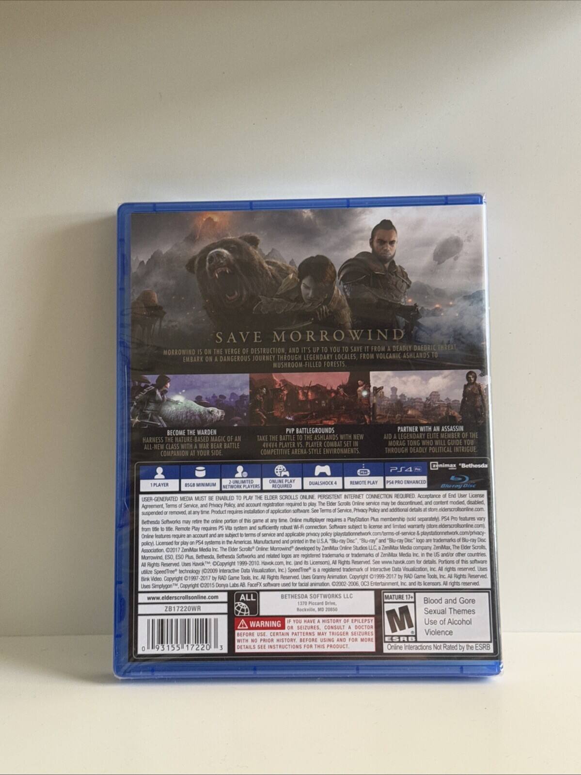 Here is the corrected and grouped text from the image:

---

**SAVE MORROWIND FROM DEADLY DAEDRIC THREAT**

**MORROWIND VERGE DESTRUCTION**

**JOURNEY THROUGH LEGENDARY LOCALES, FROM VOLCANIC ASHLANDS TO DANGEROUS MUSHROOM-FILLED FORESTS**

**BECOME WARDEN: HARNESS NATURE-BASED MAGIC**

**ALL-NEW CLASS: BATTLE COMPANION**

**BATTLEGROUNDS: BATTLE ASHLANDS 4V4**

**14 PLAYER PLAYER COMBAT: COMPETITIVE ARENA-STYLE ENVIRONMENTS**

**PARTNER WITH AN ASSASSIN: LEGENDARY MEMBER MORAG TONG**

**GUIDE THROUGH DEADLY POLITICAL INTRIGUE**

**PS4**

**Bethesda DUALSHOCK ENHANCED**

**MINIMUM NETWORK PLETER REQUIRED**

**INABLED SCROLLS**

**PERSISTENT INTERNET CONNECTION REQUIRED**

**CUBED**

**Acceptance USER-GENERATED CONTENT REQUIRED**

**DSCONTINUED MODIFIED DISABLED**

**AGREEMENT**

**Privacy registration**

**Product installation application**

**Nitwr**

**Policy additional denscrobenline suspended removed**

**Requires multiplayer**

**Requires PlayStation membership**

**Separate Inattures**

**Bethesda Sofworks sufficiently connection**

**Software subject warranty**

**Elderscrollsorine**

**Remote requires features subject applicable**

**PlayStation network**

**Licensed systems Americas**

---

Note: Some parts of the text are unclear or seem to be a mix of different phrases, so they are presented as they appear.