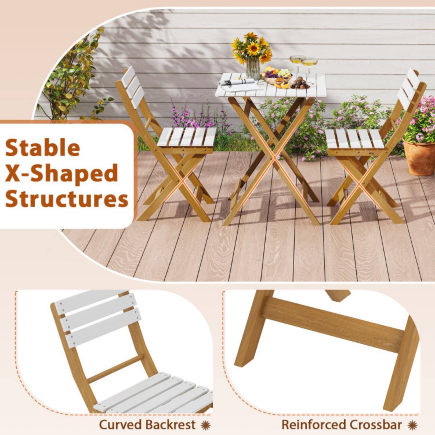 Stable X-Shaped Structures  
Curved Backrest  
Reinforced Crossbar