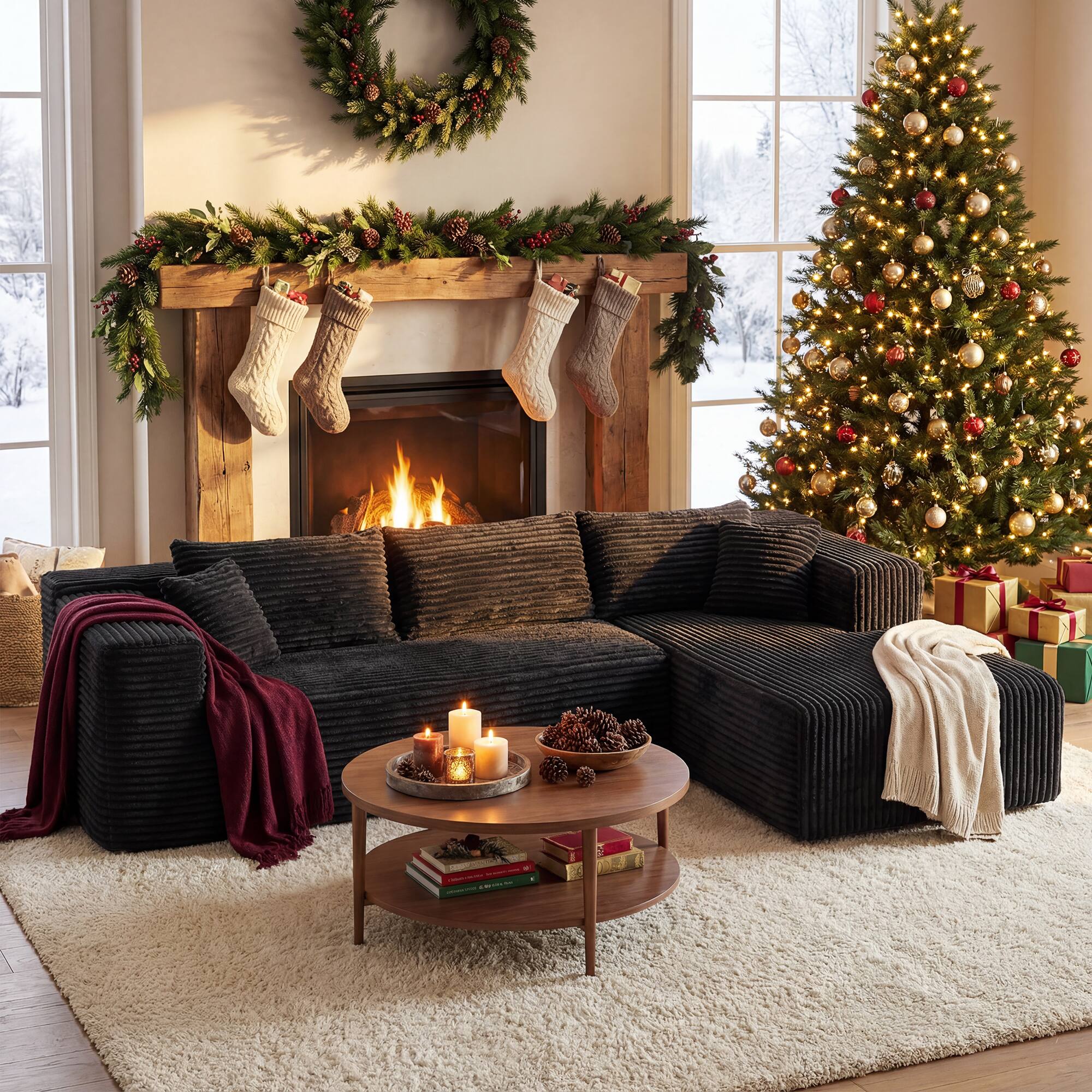 Angle. FUFU & GAGA - Modular Corduroy L-Shaped Sectional Sofa with Chaise, High-Density Rebound Sponge Cushions Tool-Free Assembly - Black.