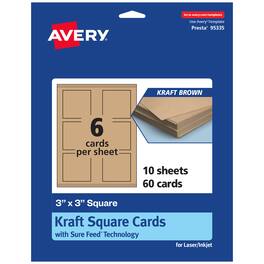 Avery - Printable Square Cards, 3" x 3", Kraft 60ct - Brown