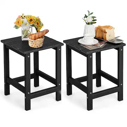 Front. Gymax - Gymax 2PCS 14'' Patio Adirondack Side Table HDPE Square Weather Resistant Garden Black - Black.