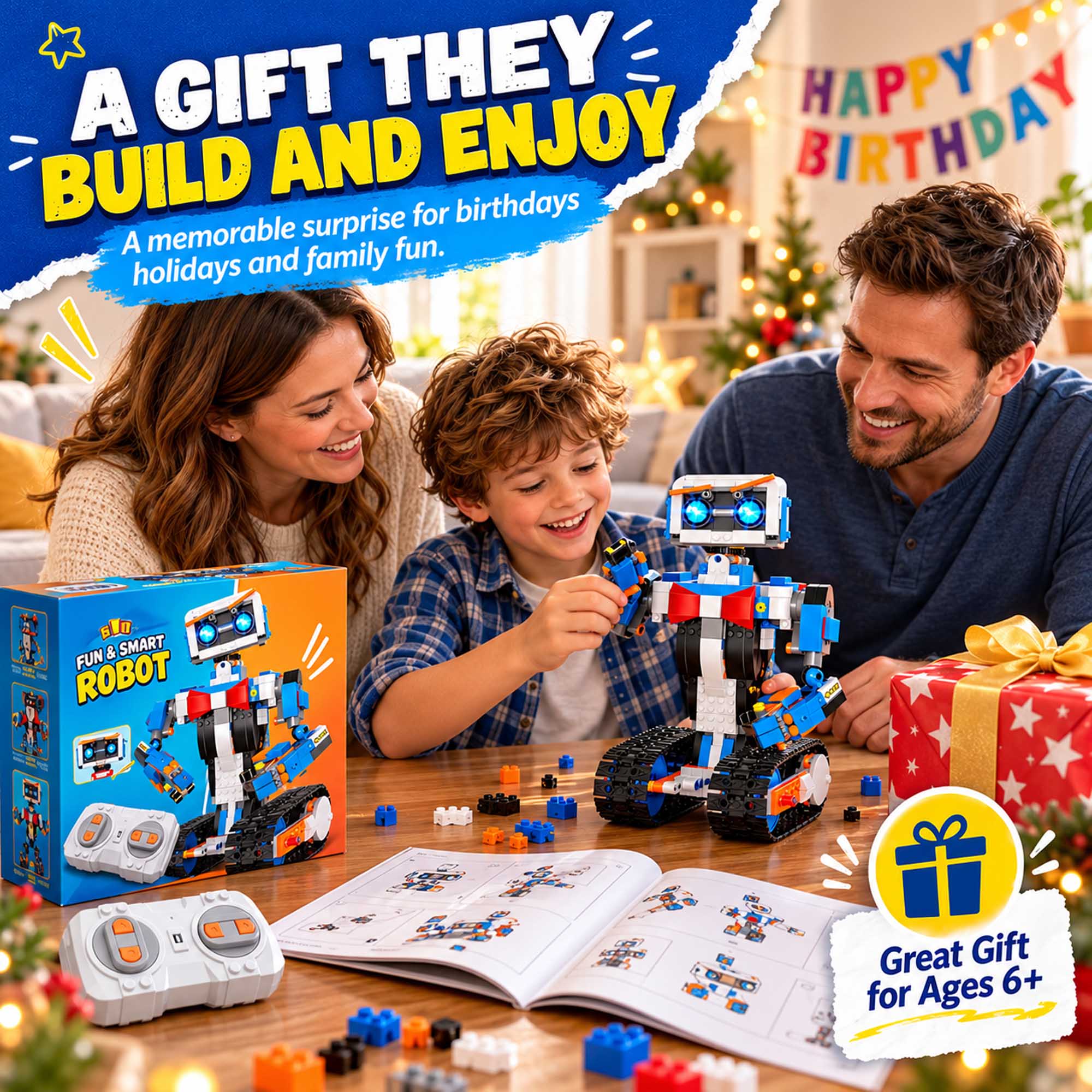 A GIFT THEY ENJOY
BUILD AND ENJOY
A memorable surprise for birthdays, holidays and family fun.

FUN & SMART ROBOT
Great Gift for Ages 6+