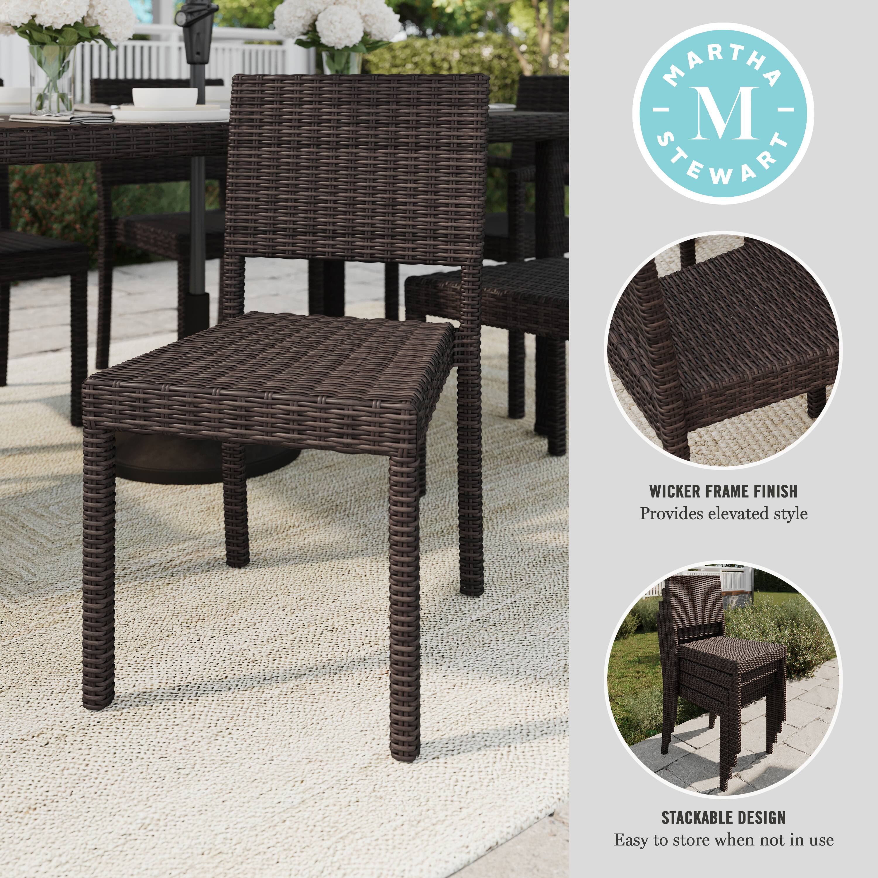 Martha Stewart Wicker Frame Finish provides elevated style and is stackable for easy storage when not in use.