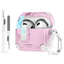 Dteck - For Airpods Pro 2nd Gen (2022) Rugged Secure Lock Shockproof Case With Keychain+Clean Pen - Pinkwhite