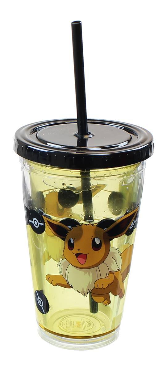 Front. Pokémon - Pokemon Eevee 18oz Carnival Cup w/ Floating Confetti Pokeballs - Yellow.