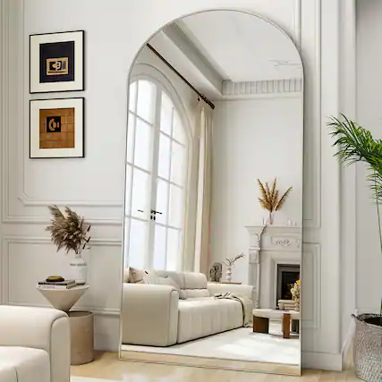 Front. Stylel Star - Oversized Full-body Mirror 77" X 38" Arched Full-length Metal Frame Floor For Bedroom Living/dressing Room Gym - Stand/w.