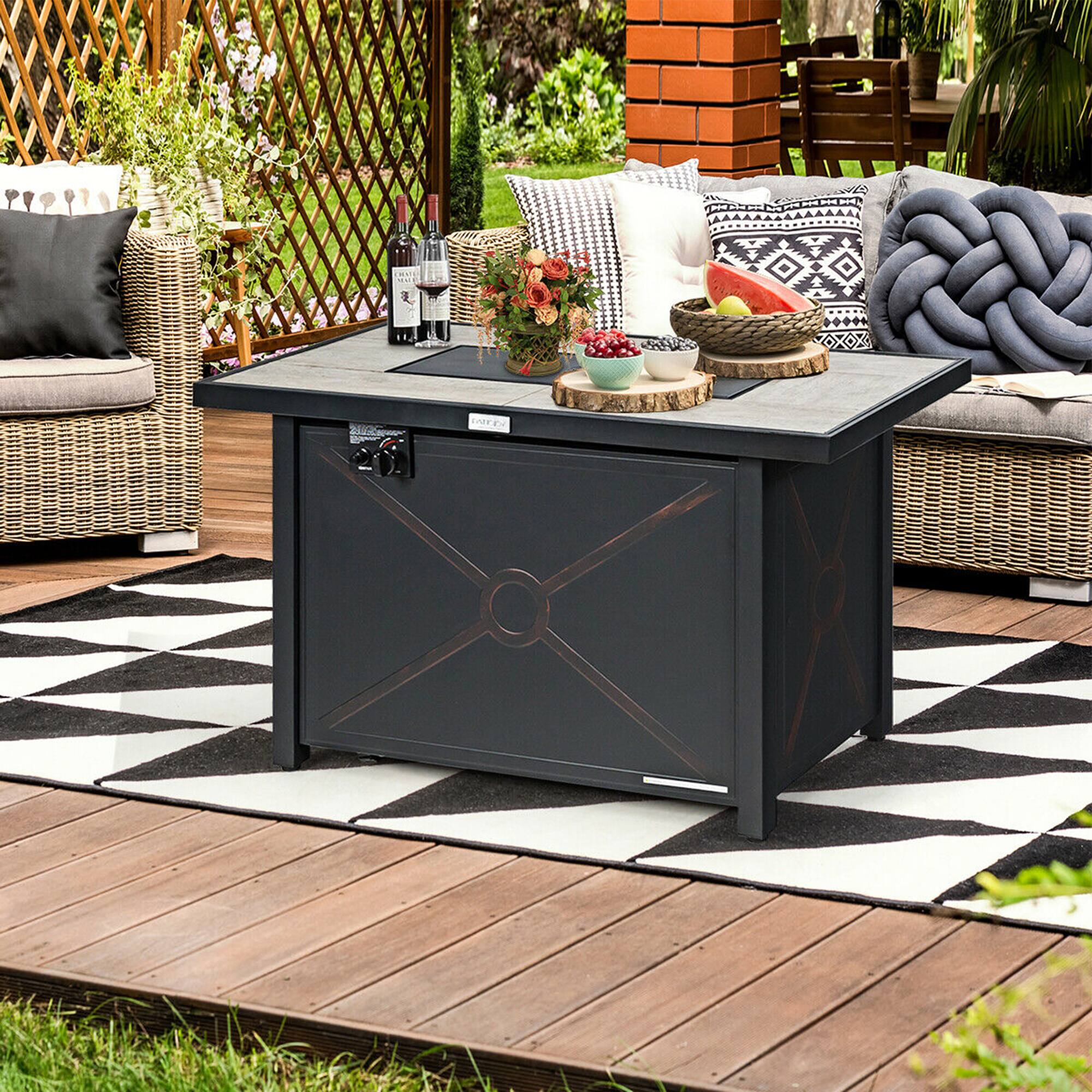 Alt View 1. Costway - Costway 60,000 BTU 42" Rectangular Propane Gas Fire Pit Heater Outdoor Table W/ Cover - Black.