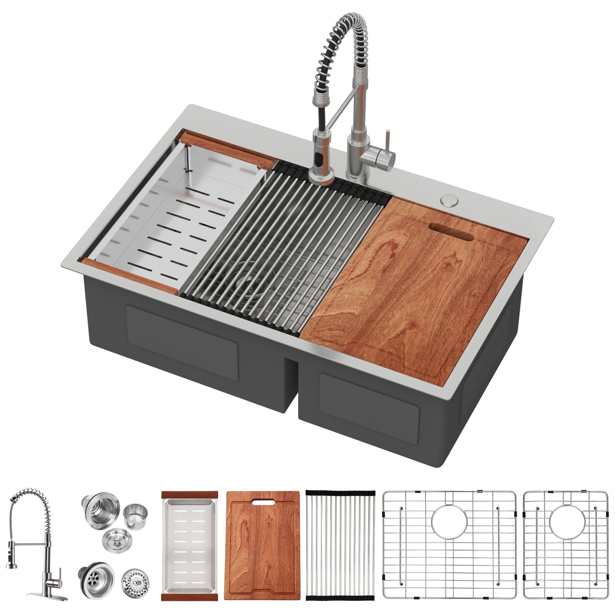 Angle. Lordear - 36"x 22" x 10" Double Bowl (60/40)Topmount Drop in Kitchen Sink 16 Gauge with Two 10" Deep Basin - Stainless steel.