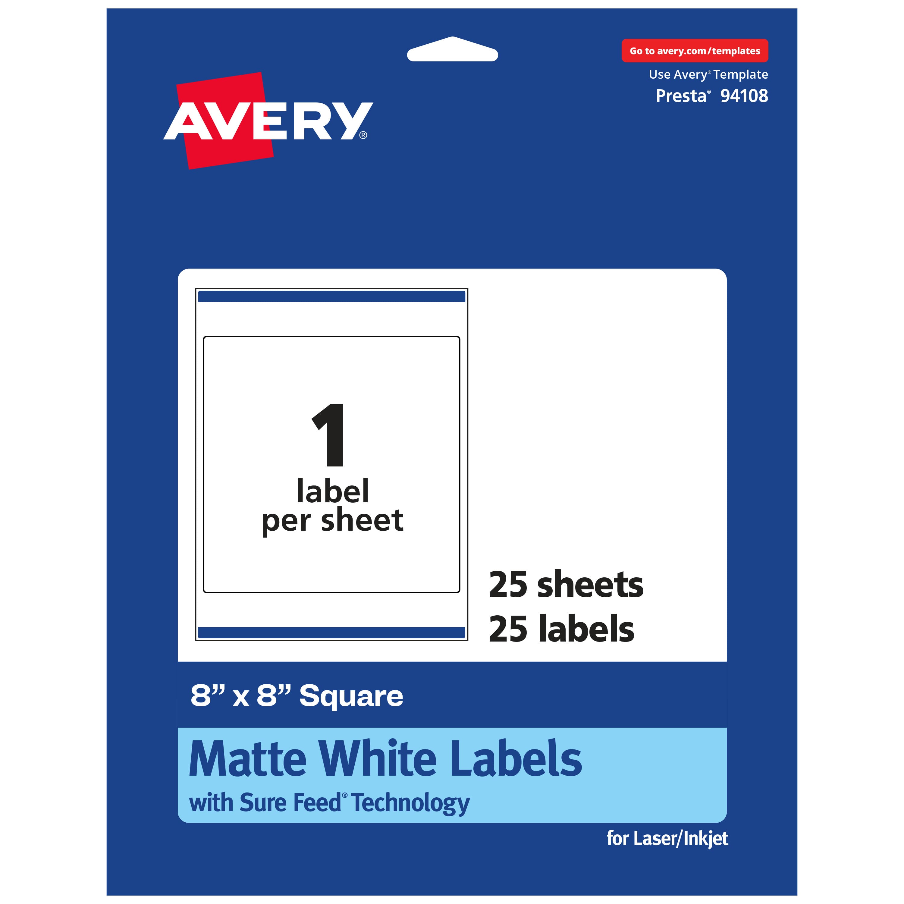 "Avery - Matte Square Labels, 8"" x 8"", 25 Labels - White" price history on PriceWatchPro