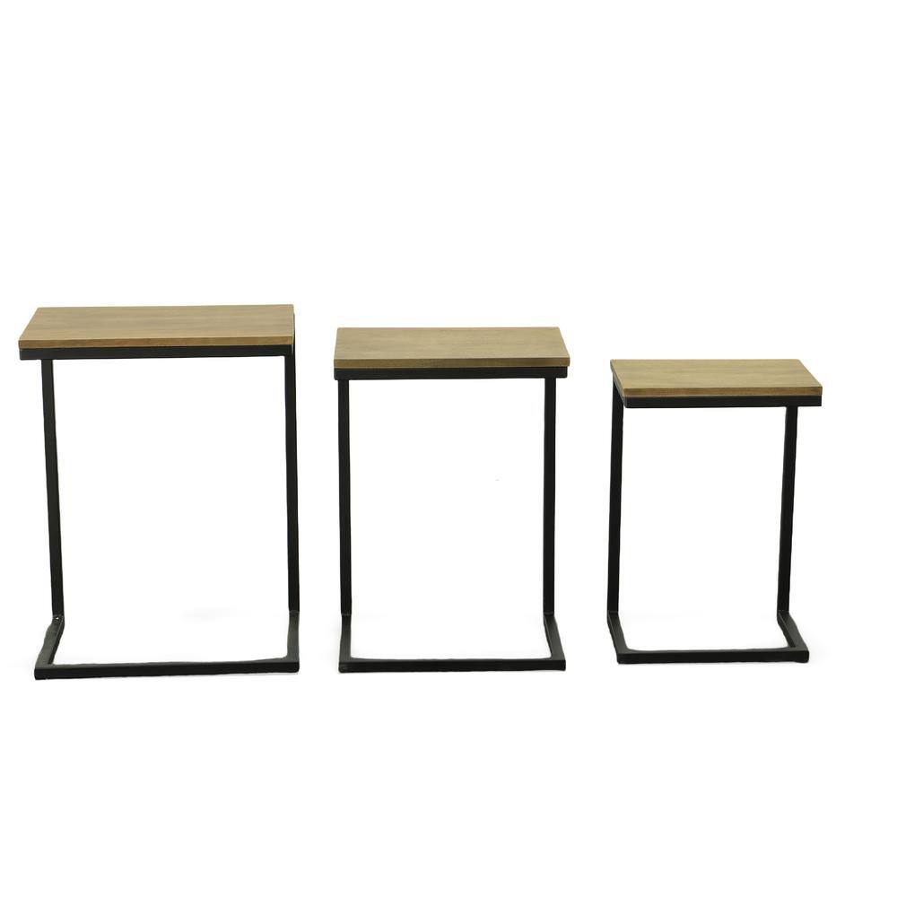 Angle. Carolina Chair & Table - Addison Nesting Table Set - Harvest Oak Top - Aged Iron Base - Harvest Oak, Aged Iron.