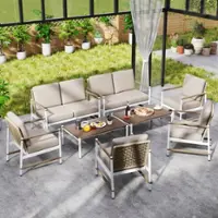Costway 8 PCS Patio Furniture Set Patio Loveseat Sofa with 2 Coffee Tables 4 Single Couch - Gray,White, Brown - Front_Zoom