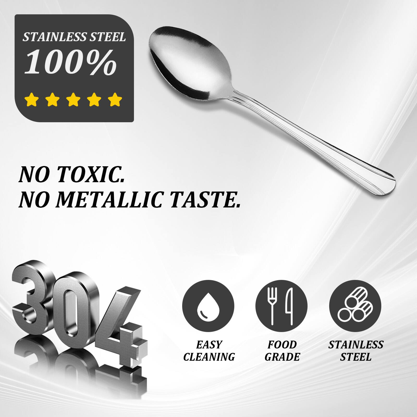 STAINLESS STEEL 100%  
NO TOXIC. NO METALLIC TASTE.  
304  
EASY CLEANING  
FOOD GRADE  
STAINLESS STEEL