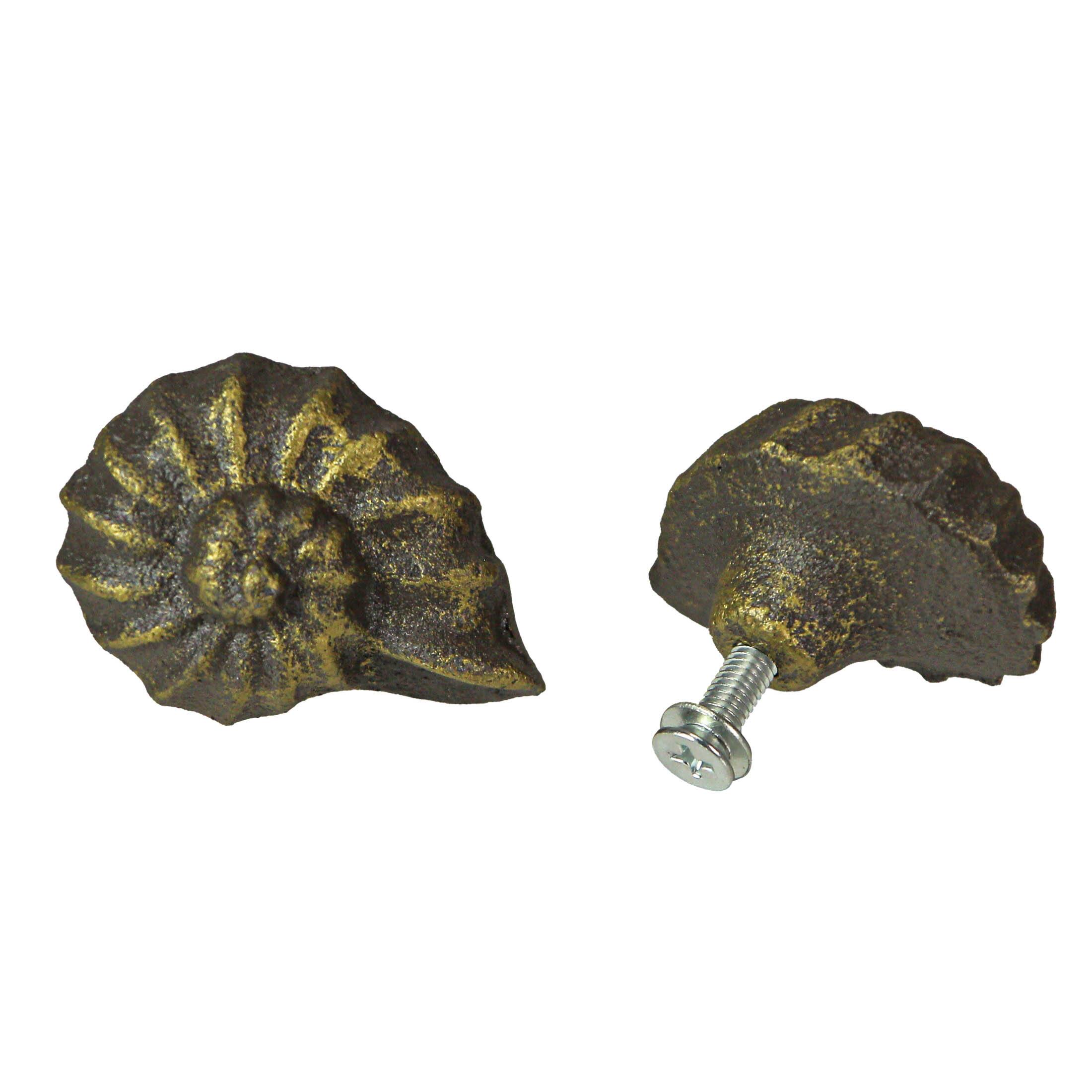 Alt View 2. Zeckos - Bronze Cast Iron Nautilus Shell Drawer Pull Decorative Cabinet Knobs Set of 6 - Bronze.