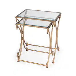 Butler Specialty - Beverly Rectangular Glass and Metal Set of 2 Nesting Tables - Gold