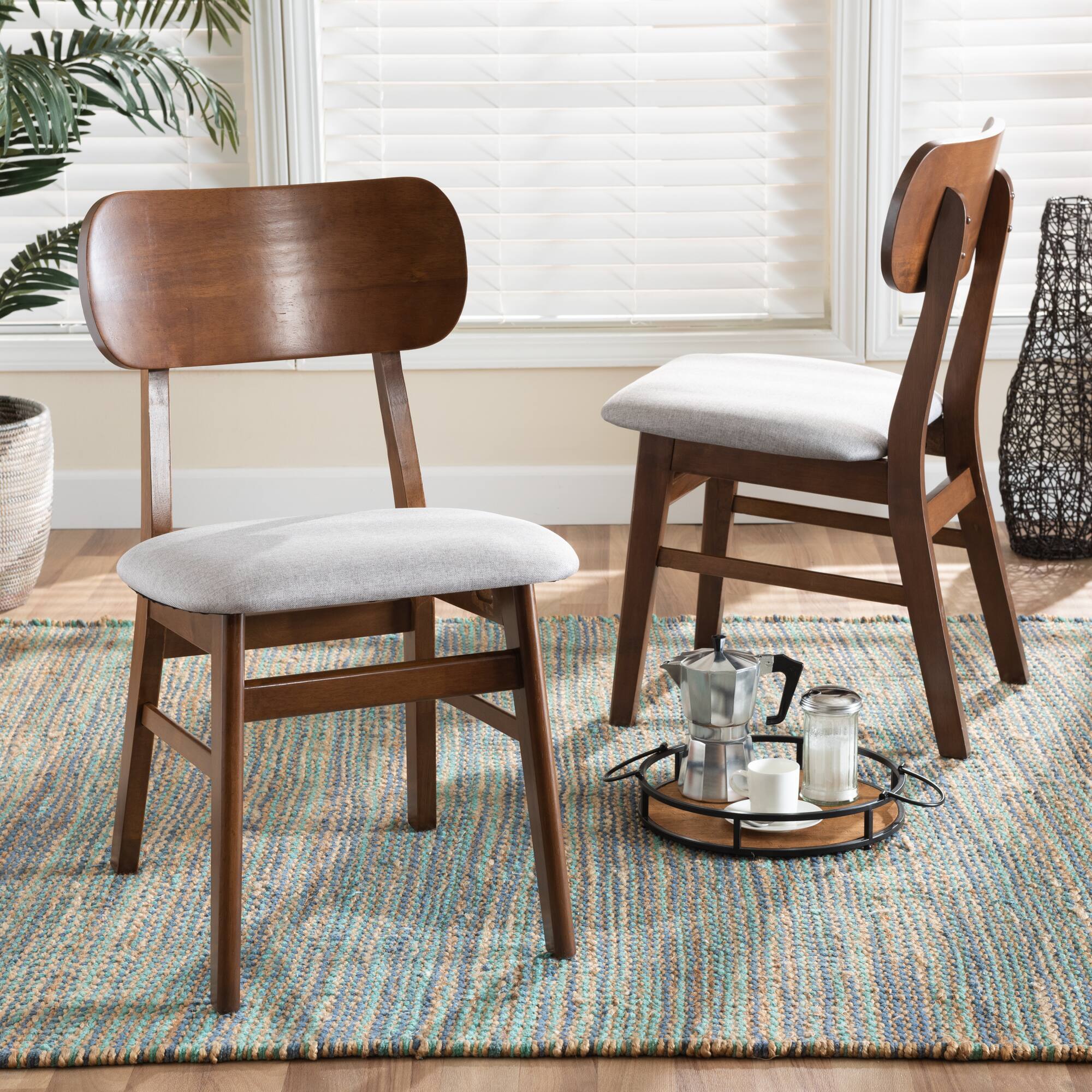 Alt View 2. Baxton Studio - Euclid Mid-Century Modern Fabric Upholstered and Finished Wood 2-Piece Dining Chair Set - Grey/Walnut Brown.