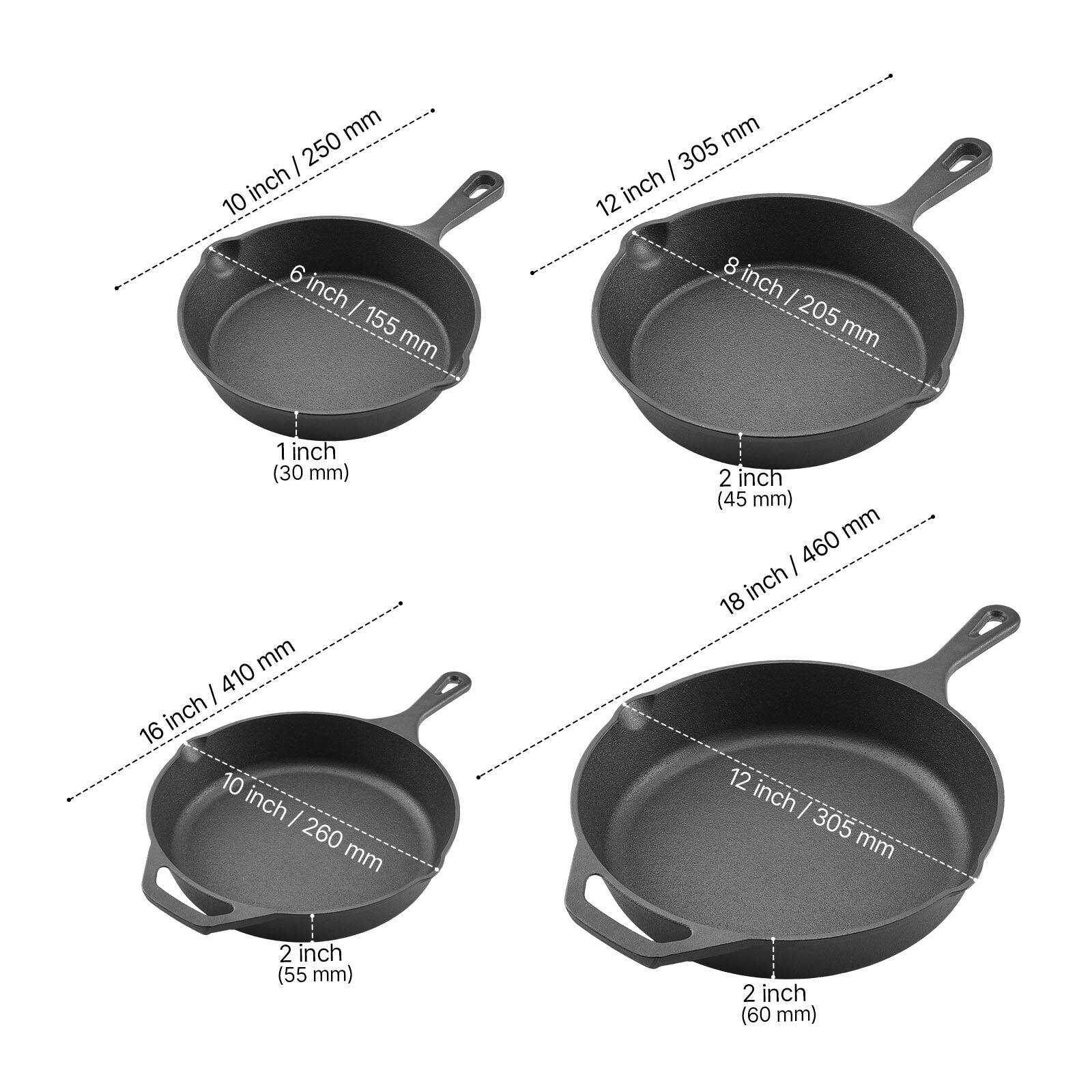 VEVOR - Cast Iron Skillet Set, 4-Piece Frying Pan Collection (6, 8, 10, 12 in), Pre-Seasoned Pans with Silicone Handles - Black - Thumbnail 5