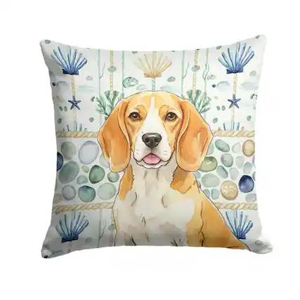 Front. Kitcheniva - 18" x 18" Coastal Sea Design Throw Pillow Home Decor Beagle Lemon And White - Multicolor.
