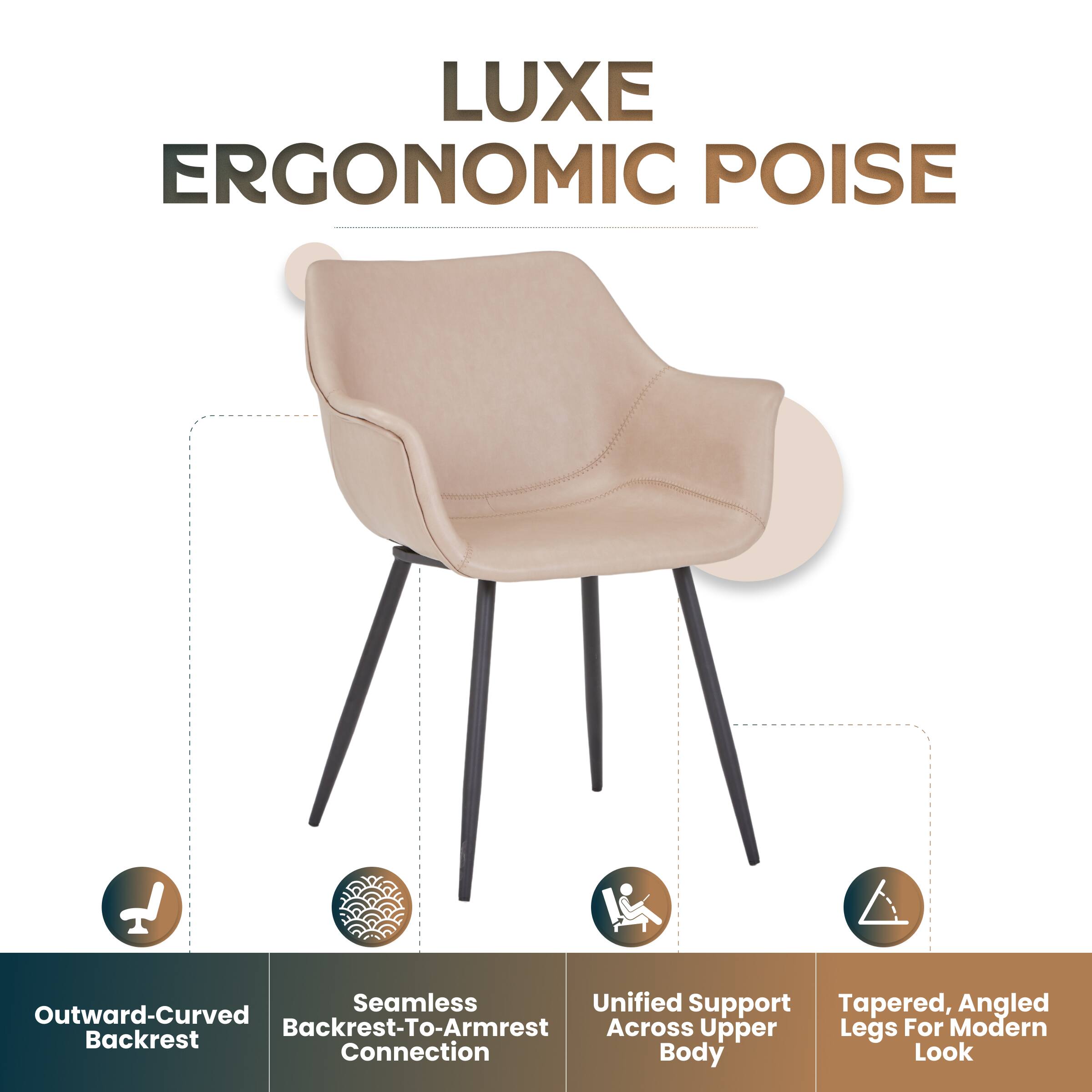 Luxe Ergonomic Poise I Seamless Unified Support Tapered, Angled Outward-Curved Backrest-To-Armrest Across Upper Legs For Modern Backrest Connection Body Look