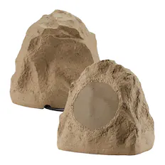 Front. Theater Solutions by Goldwood - 2R4S Outdoor Rock 2 Piece Speaker Set for Yard Patio Pool Spa - Sandstone.