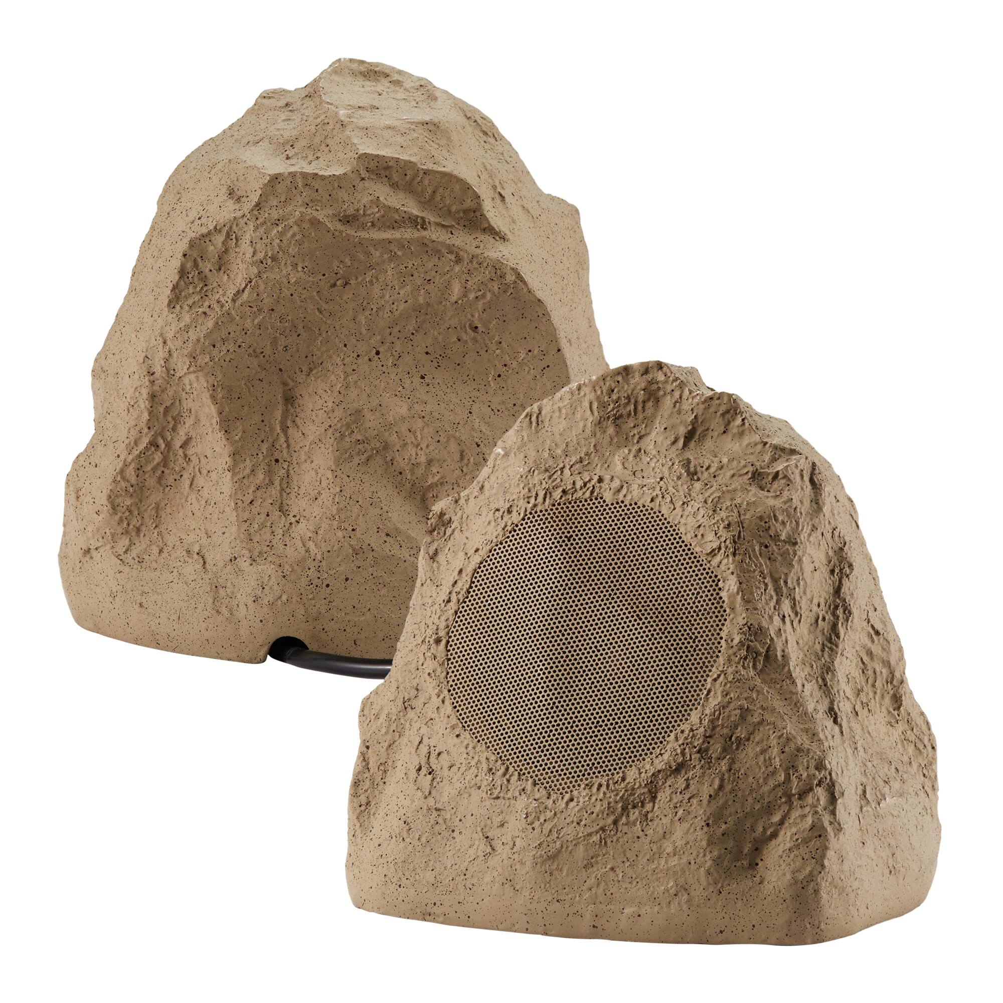 Front. Theater Solutions by Goldwood - 2R4S Outdoor Rock 2 Piece Speaker Set for Yard Patio Pool Spa - Sandstone.