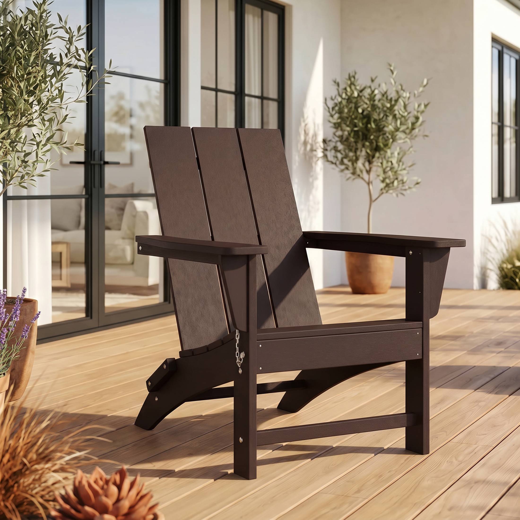 Angle. WestinTrends - WestinTrends Ashore Outdoor HDPE Modern Folding Adirondack Chair - Dark Brown.