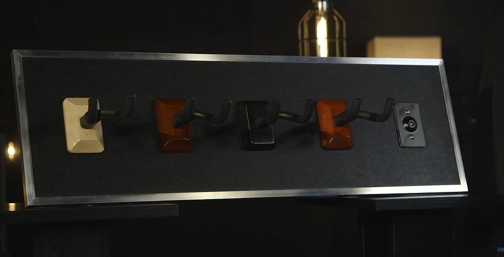Alt View 1. Gator Frameworks - Wall Mounted Guitar Hanger with Mounting Plate, Fits Electric, Acoustic & Bass Guitar Neck with Rubberized Swivel Yoke - Cherry.