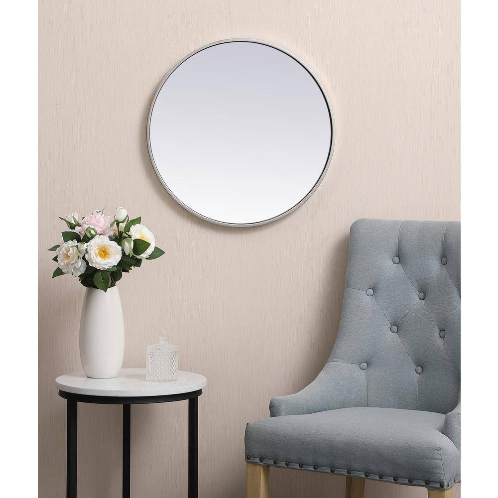 Front. Elegant Decor - Metal frame round mirror 21 inch in silver - Silver.