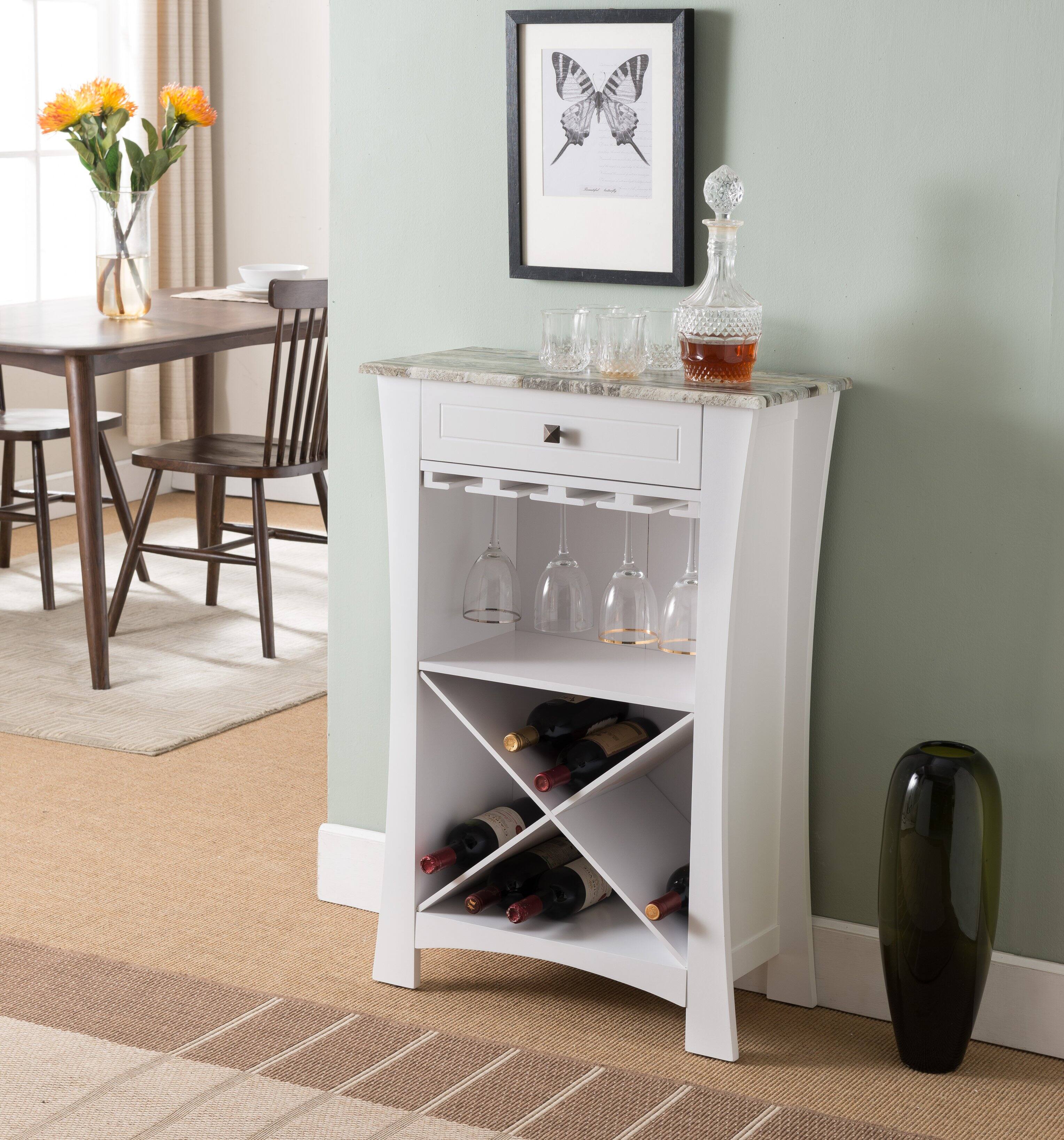 Kings Brand Furniture - Kings Brand Hiland Bar Cabinet Wine Storage With Glass Holders & Drawer - White