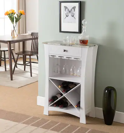 Front. Kings Brand Furniture - Kings Brand Hiland Bar Cabinet Wine Storage With Glass Holders & Drawer - White.