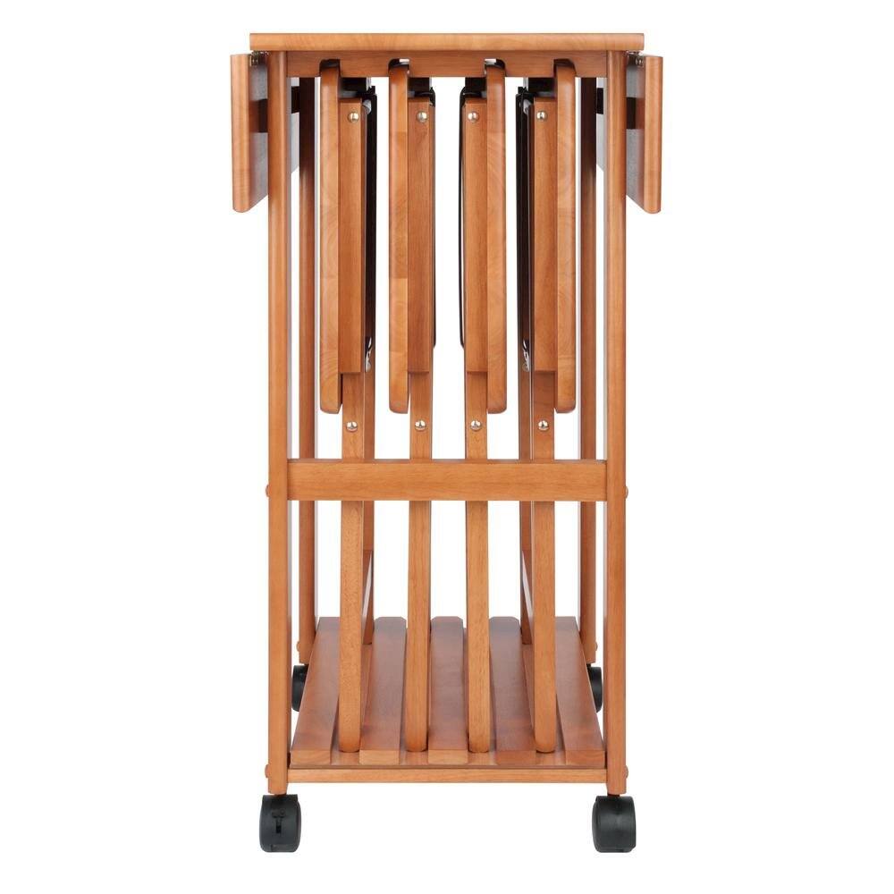 Left. FurniFact - Teak Folding TV Tray Set – Small Sofa Tables for Living Room & Dining - Teak.