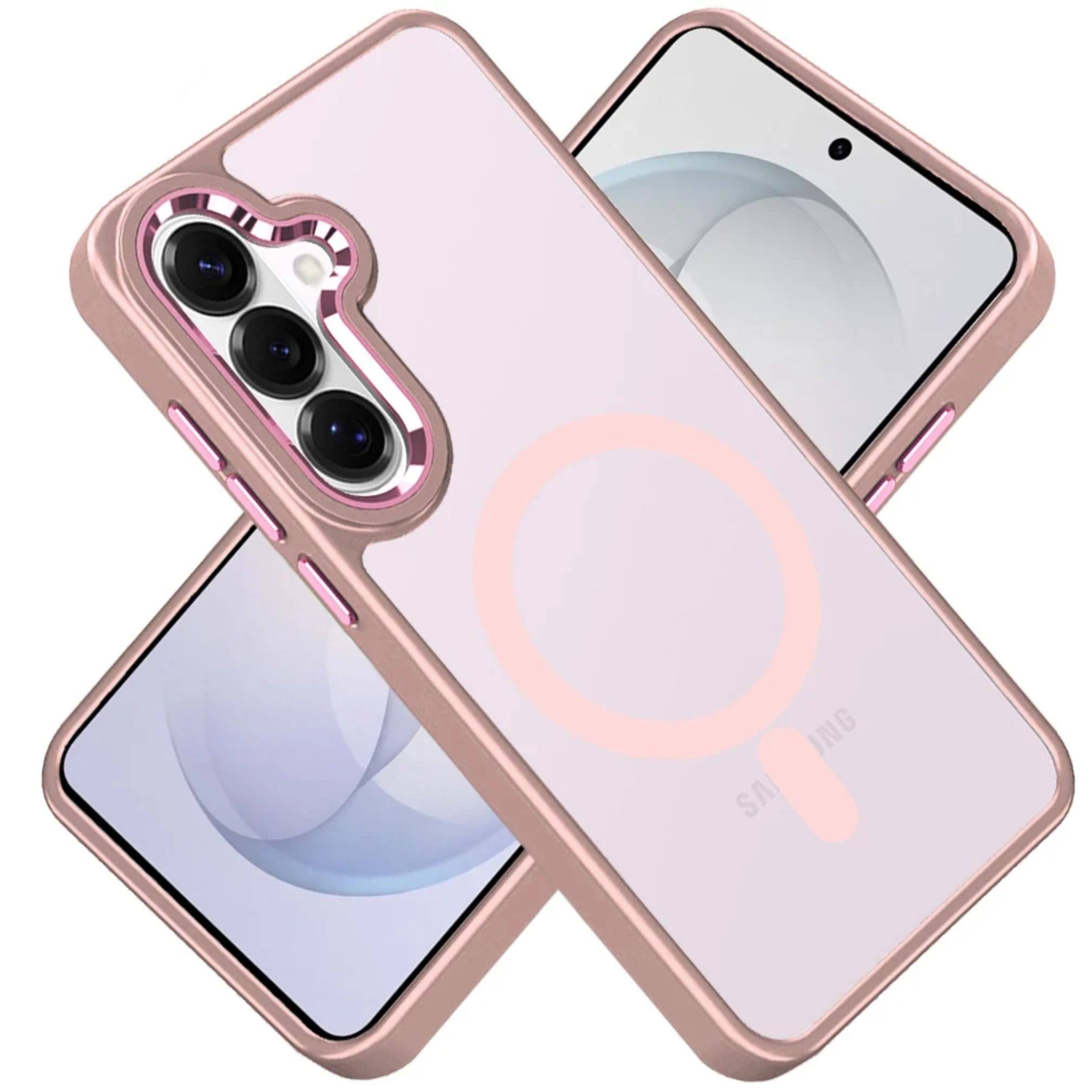Angle. Kitcheniva - Magnetic Ring Cover With Metal Buttons Plus Tempered Glass For Samsung S26 FE Light Pink - Light Pink.