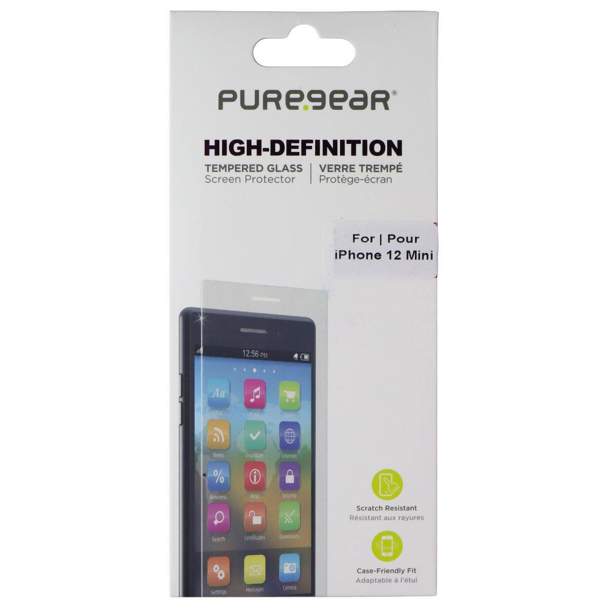 PUREgeaR HIGH-DEFINITION TEMPERED GLASS VERRE TREMPÉ Screen Protector Protège-écran For iPhone 12 Mini
12:56 PM
Aa
News
%
Business
Help
Security
Search
Certificates
Downloads
Settings
Messages
Camera
Scratch Resistant
Résistant aux rayures
Case-Friendly Fit
Adaptable à l'étui