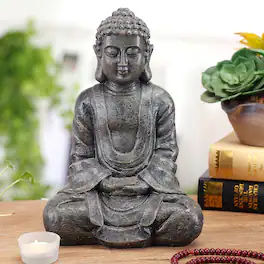 Refined Abode Design - 11 Sitting Buddha Statue Gray Meditation Figurine For Zen Yoga Prayer Altar Garden Or Spiritual Home Decor