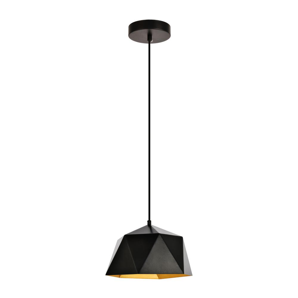 Angle. Living District - Arden Collection Pendant D10.2 H6.7 Lt:1 Black and Gold Finish - Black And Golden Inside.