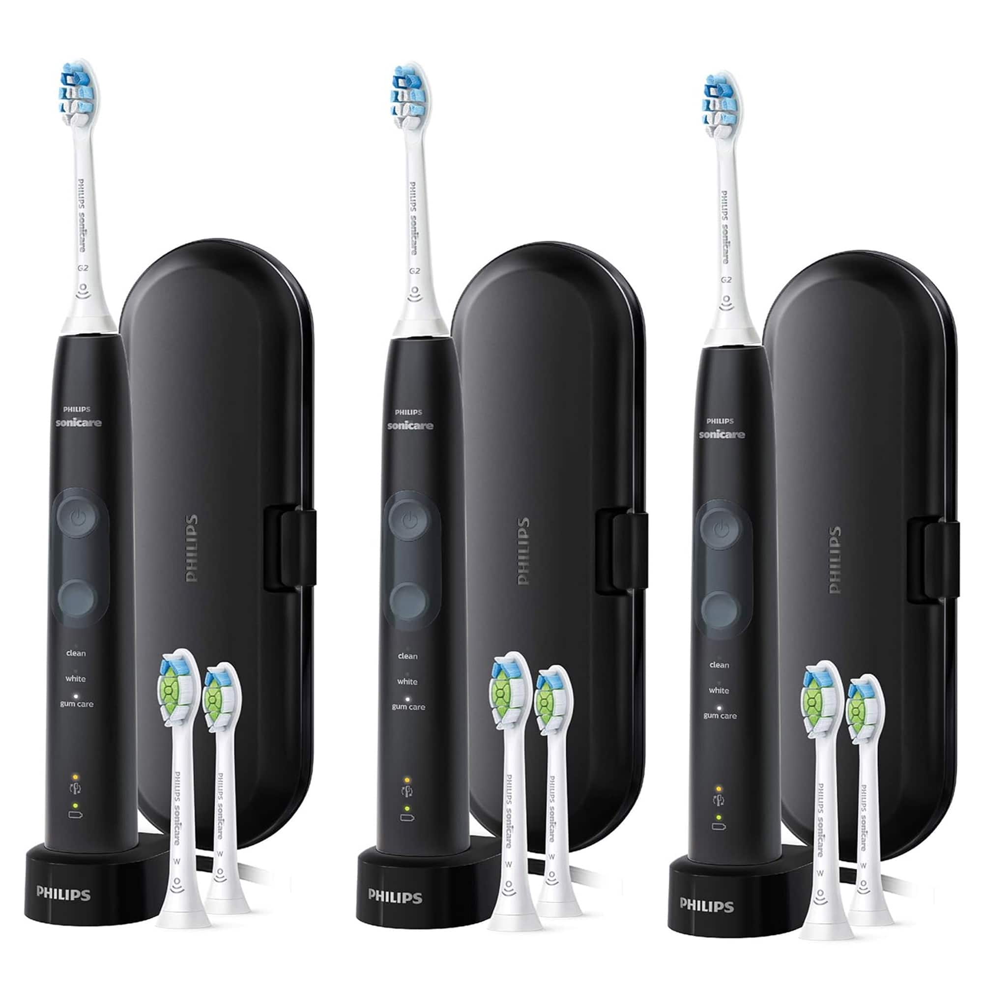3x Philips Sonicare ProtectiveClean 5300 Rechargeable Electric Toothbrush, HX6423/34 - Black