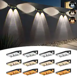 Unique Bargains - 3-way Solar Fence Lights Outdoor 12pcs 3CCT Warm White Cool White 3-Way Solar Deck Lights IP65 Waterproof for Outside - Black