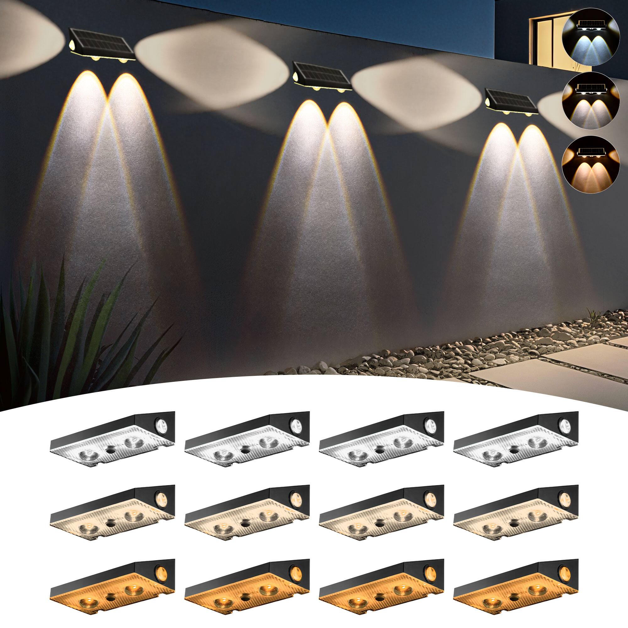 Front. Unique Bargains - 3-way Solar Fence Lights Outdoor 12pcs 3CCT Warm White Cool White 3-Way Solar Deck Lights IP65 Waterproof for Outside - Black.