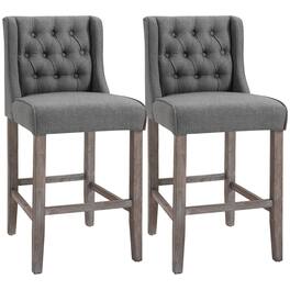 Homcom - 26.25" Counter Height Bar Stools, Tufted Wingback Armless Upholstered Dining Chair with Rubber Wood Legs, Set of 2 - Gray