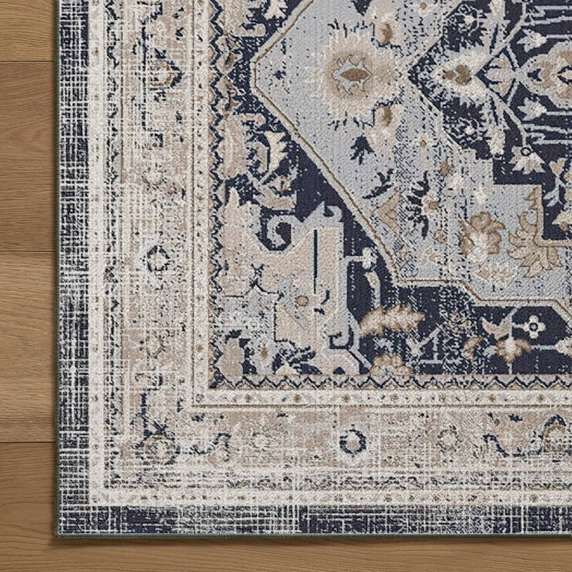 Alt View 5. Ihomeadore - 7FT x 5FT Vintage Bohemia Cotton Area Rug with Non-Slip TPR Backing for Indoor Living Room and Entryway - Blue.