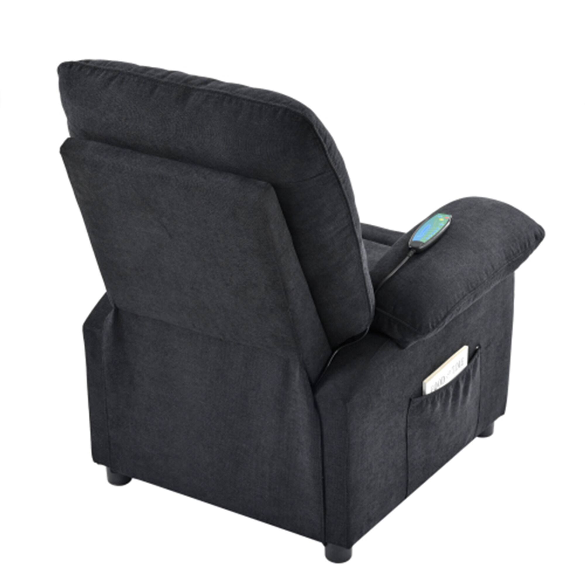Alt View 9. APRILSOUL - Recliner Chair for Elderly Manual Push Back 8 Point Massage Heating Chenille Fabric Remote Side Pockets Black - Black.