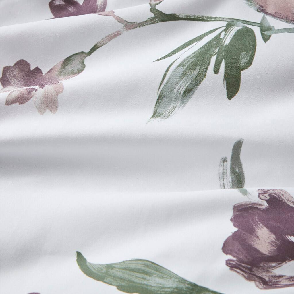Back. TinyHomie - Twin Floral Comforter Set with Bed Sheets - Mauve.