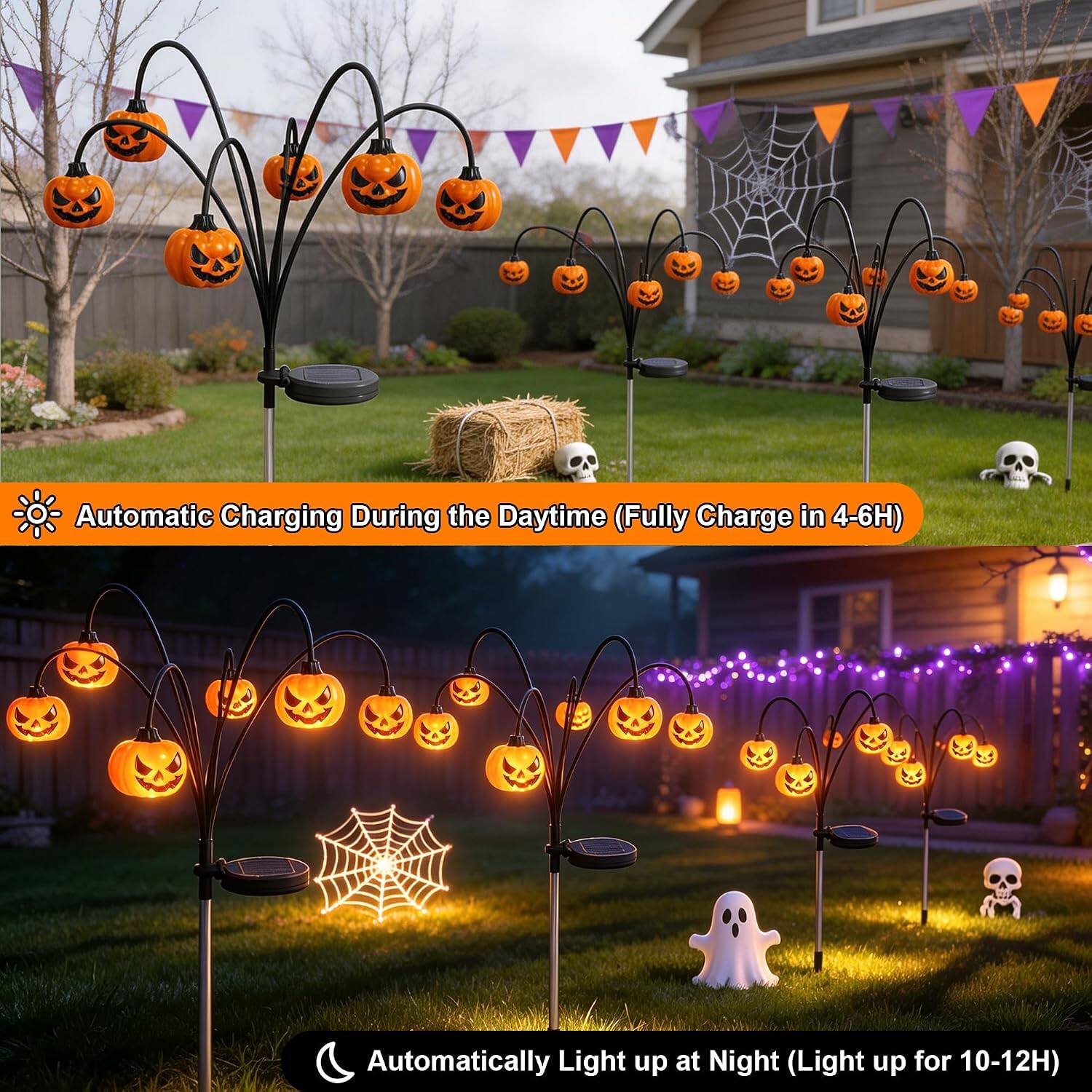 Automatic Charging During the Daytime (Fully Charge in 4-6H)  
Automatically Light up at Night (Light up for 10-12H)