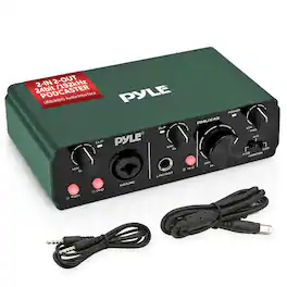 Pyle - USB Audio Interface for Recording, Streaming & Podcasting – 2 Inputs 2 Outputs, 48V Phantom Power, 24bit/192kHz