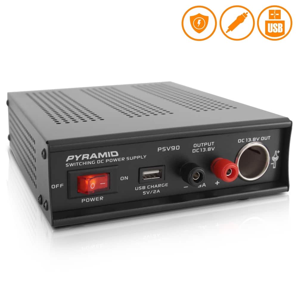 Pyramid - Universal Compact Bench Power Supply - 9 Amp Regulated Home Lab Benchtop AC-DC Converter Power Supply - Black