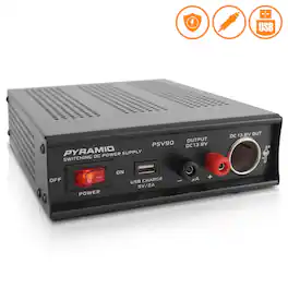 Pyramid - Universal Compact Bench Power Supply - 9 Amp Regulated Home Lab Benchtop AC-DC Converter Power Supply - Black