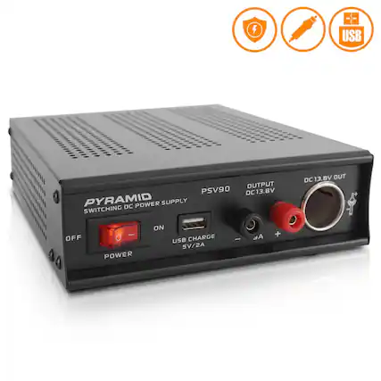 5 USB OUTPUT
PSV90 DC13.8V
PYRAMID DC POWER SUPPLY
SWITCHING 13.8V OUT DC
OFF - POWER ON
USB CHARGE SV/2A
I At + 9W O
Ae +