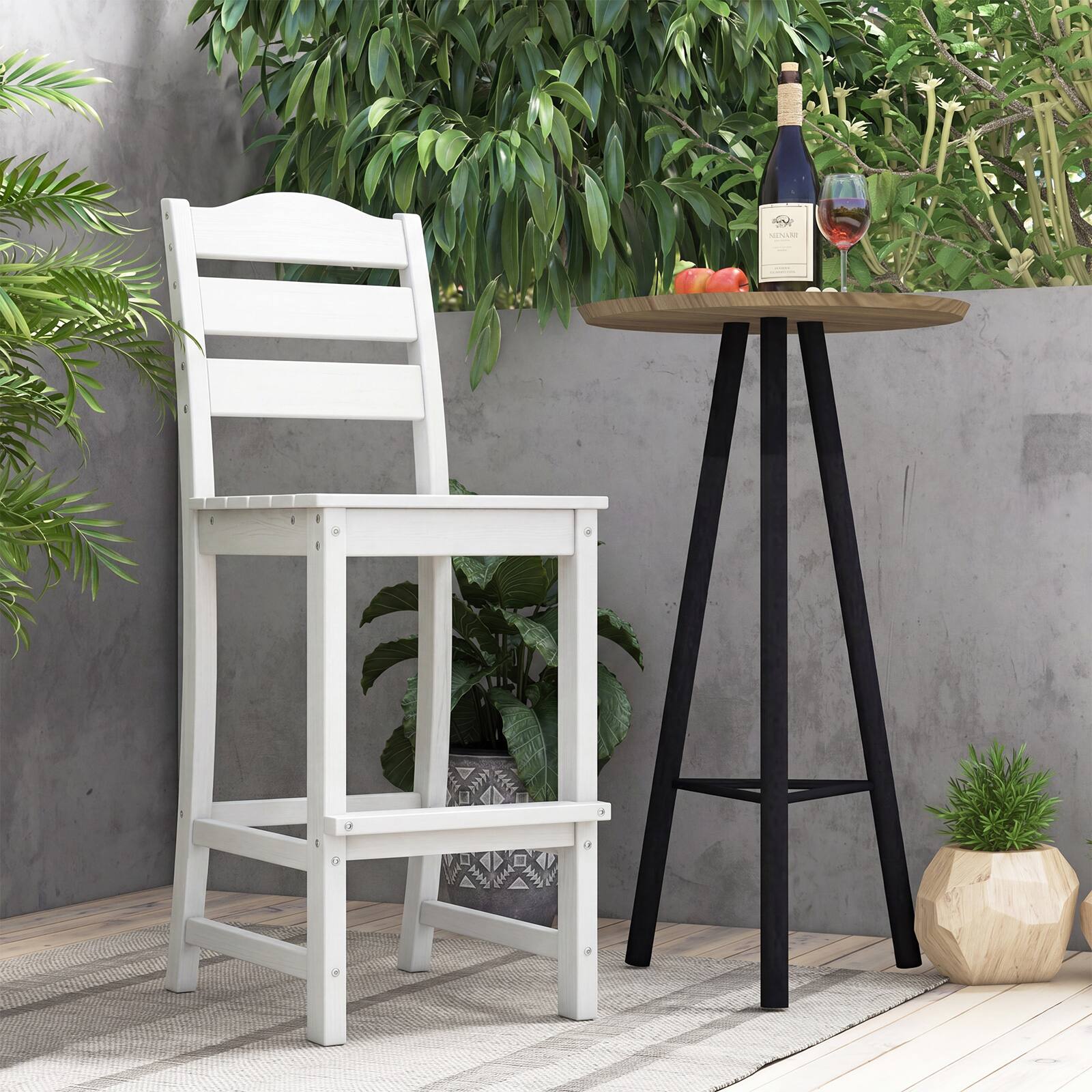 Alt View 1. Costway - Costway 2PCS Outdoor HDPE Bar Stool Patio Tall Chair Backrest Footrest All Weather - White.