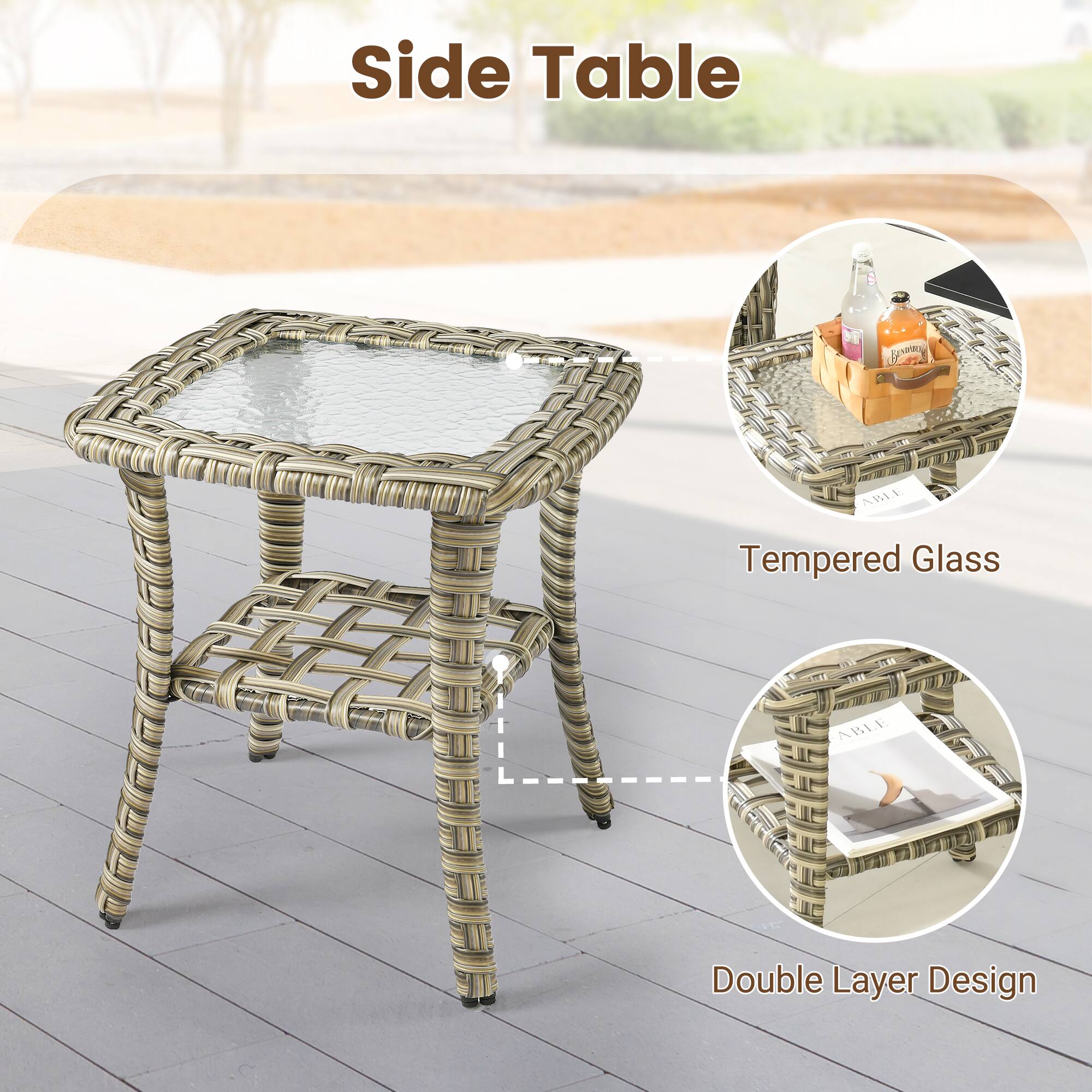 Side Table

- Tempered Glass
- Double Layer Design