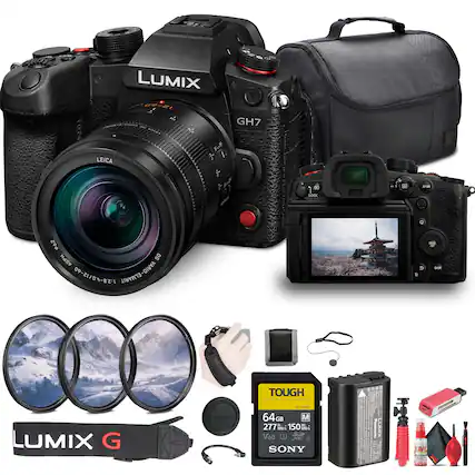 LUMIX GH7
LEICA VARIO-ELMARIT 12-35mm 1:2.8-4 ASPH
LUMIX G
TOUGH 64GB SDHC UHS-I V30
SONY 64GB SDHC UHS-I V30
LUMIX G STRAP
FILTERS
BATTERY
CHARGER
ACCESSORIES